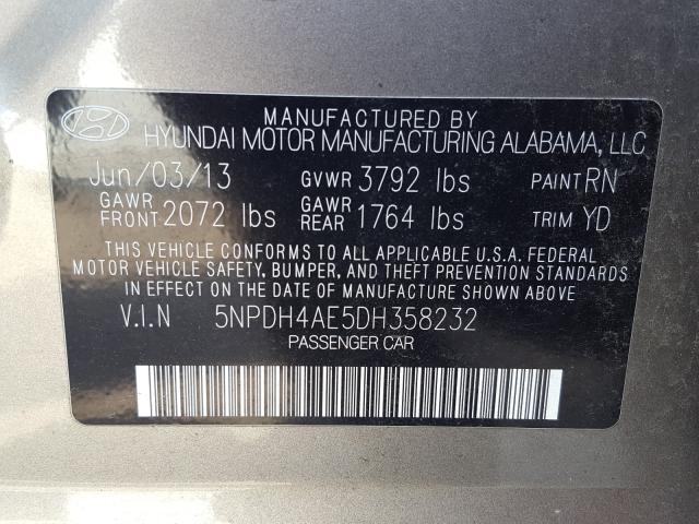 Photo 9 VIN: 5NPDH4AE5DH358232 - HYUNDAI ELANTRA GL 