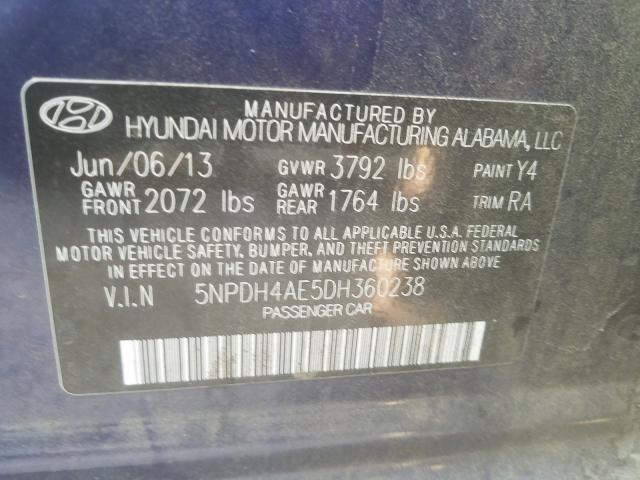 Photo 9 VIN: 5NPDH4AE5DH360238 - HYUNDAI ELANTRA GL 