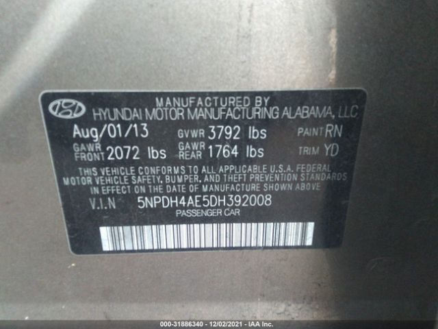 Photo 8 VIN: 5NPDH4AE5DH392008 - HYUNDAI ELANTRA 