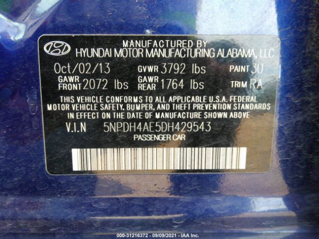 Photo 8 VIN: 5NPDH4AE5DH429543 - HYUNDAI ELANTRA 