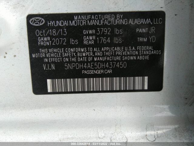 Photo 8 VIN: 5NPDH4AE5DH437450 - HYUNDAI ELANTRA 