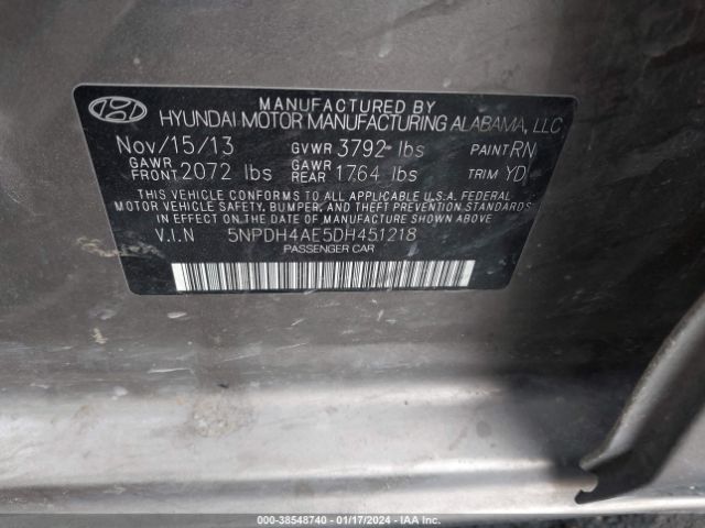 Photo 8 VIN: 5NPDH4AE5DH451218 - HYUNDAI ELANTRA 