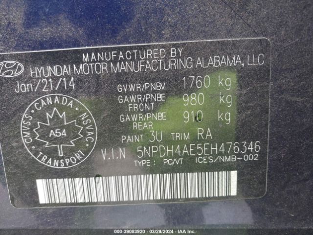 Photo 8 VIN: 5NPDH4AE5EH476346 - HYUNDAI ELANTRA 