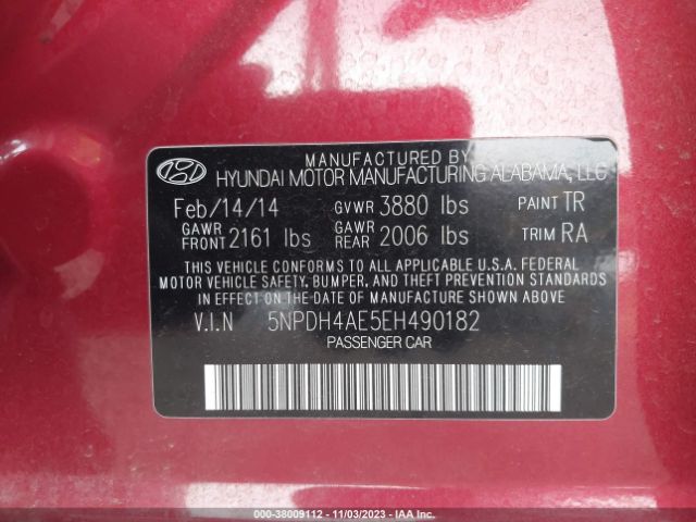 Photo 8 VIN: 5NPDH4AE5EH490182 - HYUNDAI ELANTRA 