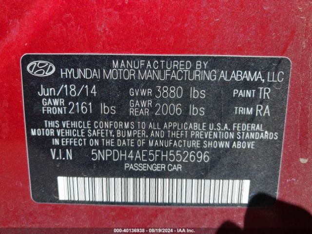 Photo 8 VIN: 5NPDH4AE5FH552696 - HYUNDAI ELANTRA 