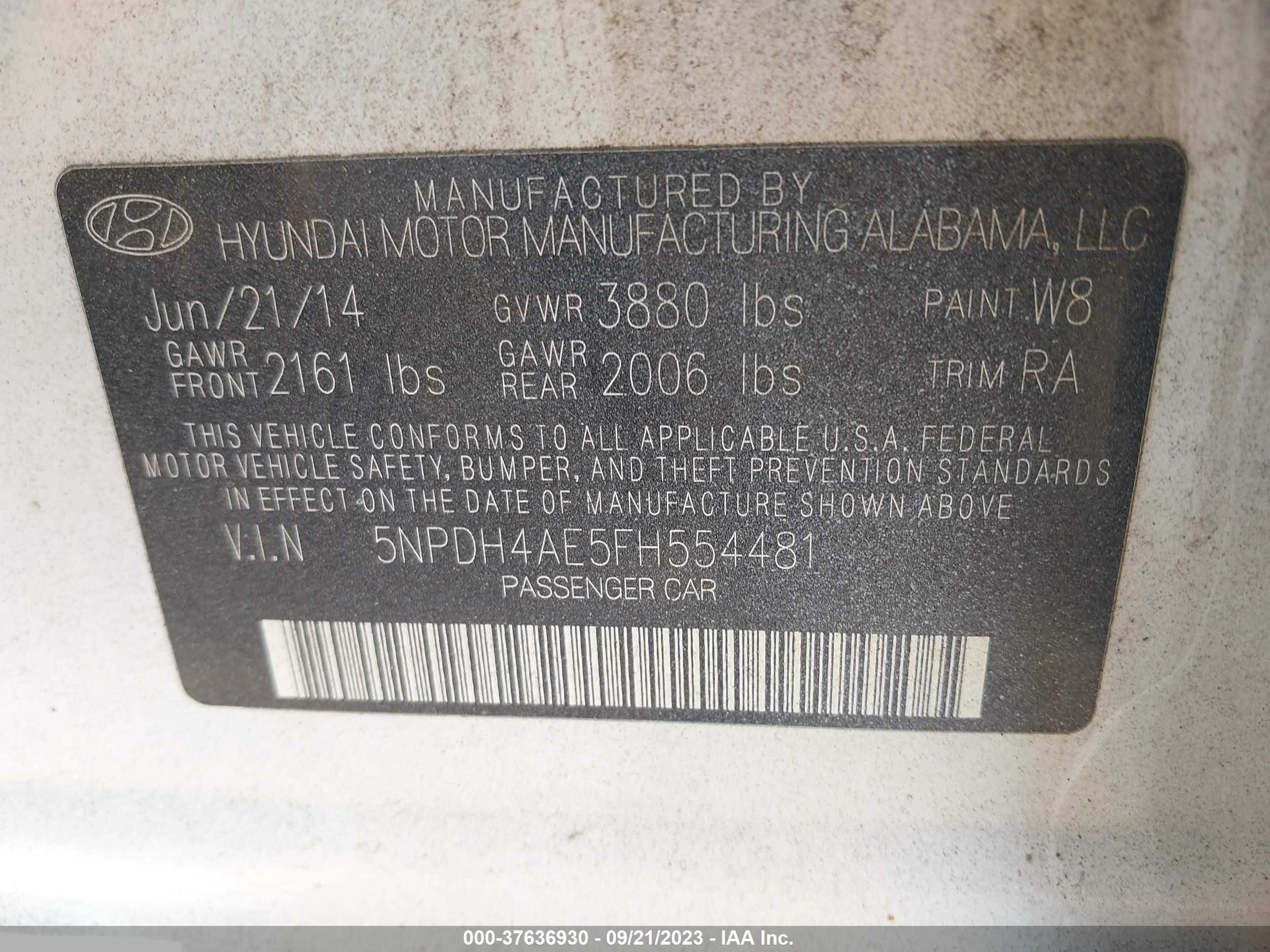 Photo 8 VIN: 5NPDH4AE5FH554481 - HYUNDAI ELANTRA 