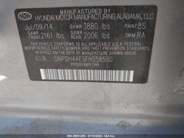 Photo 8 VIN: 5NPDH4AE5FH558580 - HYUNDAI ELANTRA 