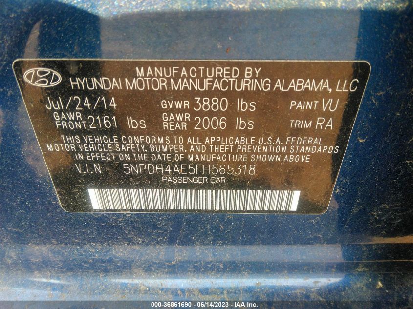 Photo 8 VIN: 5NPDH4AE5FH565318 - HYUNDAI ELANTRA 