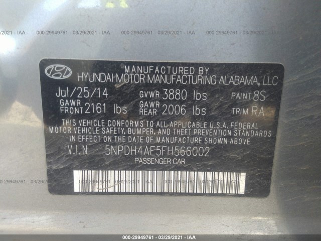 Photo 8 VIN: 5NPDH4AE5FH566002 - HYUNDAI ELANTRA 