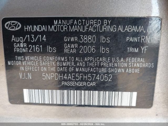 Photo 8 VIN: 5NPDH4AE5FH574052 - HYUNDAI ELANTRA 