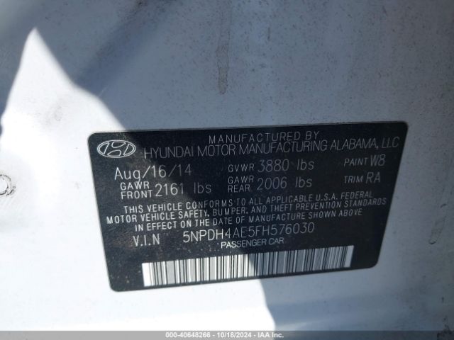 Photo 8 VIN: 5NPDH4AE5FH576030 - HYUNDAI ELANTRA 