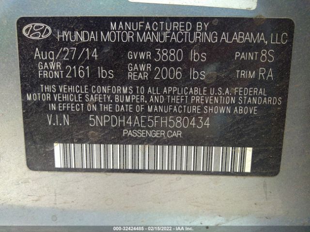 Photo 8 VIN: 5NPDH4AE5FH580434 - HYUNDAI ELANTRA 