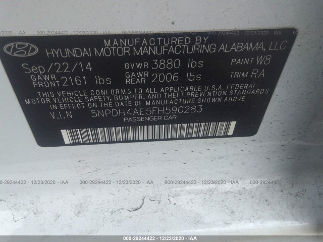 Photo 8 VIN: 5NPDH4AE5FH590283 - HYUNDAI ELANTRA 