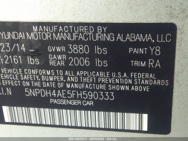 Photo 8 VIN: 5NPDH4AE5FH590333 - HYUNDAI ELANTRA 