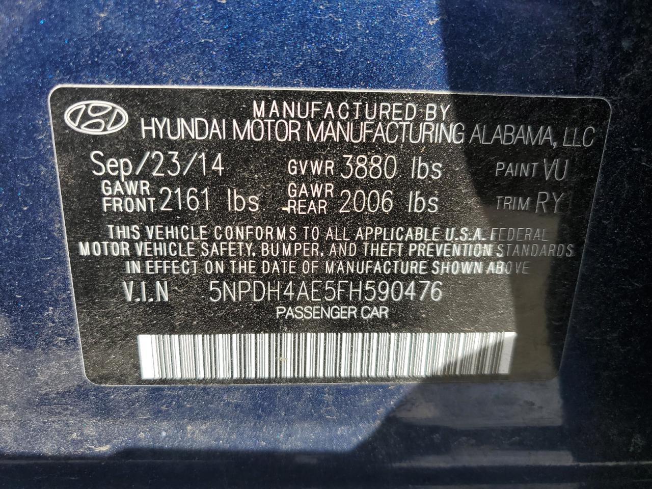 Photo 11 VIN: 5NPDH4AE5FH590476 - HYUNDAI ELANTRA 