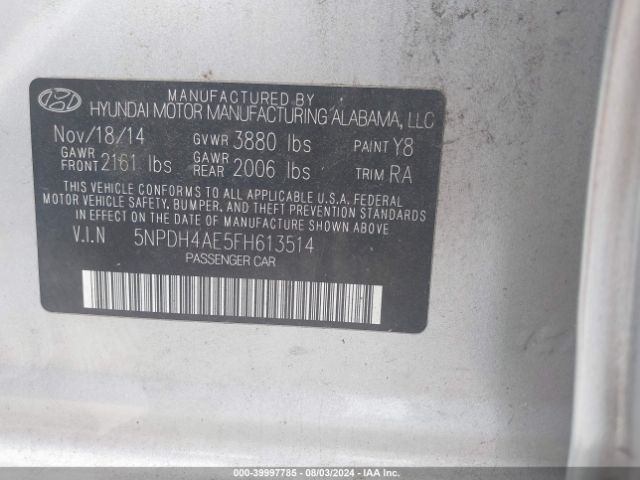 Photo 8 VIN: 5NPDH4AE5FH613514 - HYUNDAI ELANTRA 