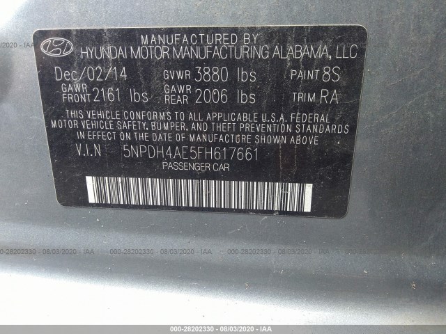 Photo 8 VIN: 5NPDH4AE5FH617661 - HYUNDAI ELANTRA 