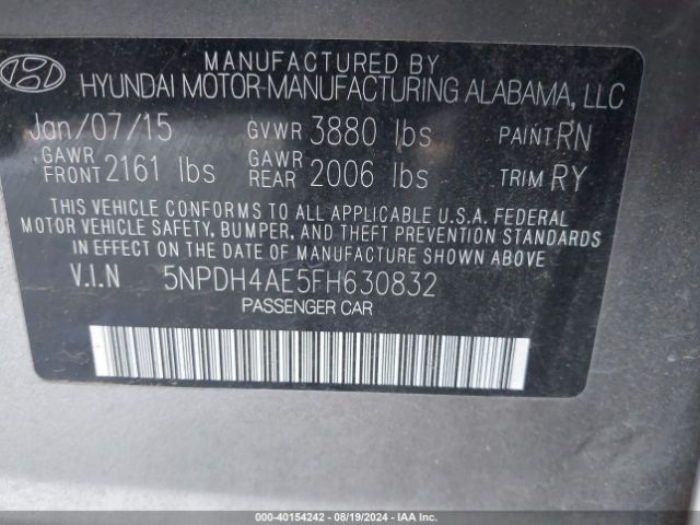 Photo 8 VIN: 5NPDH4AE5FH630832 - HYUNDAI ELANTRA 