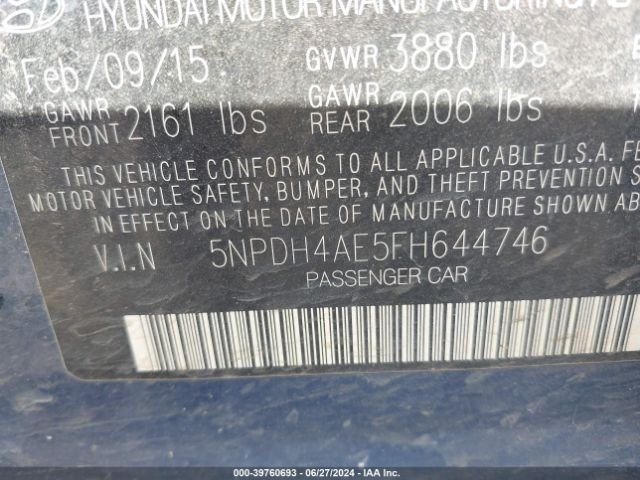 Photo 8 VIN: 5NPDH4AE5FH644746 - HYUNDAI ELANTRA 