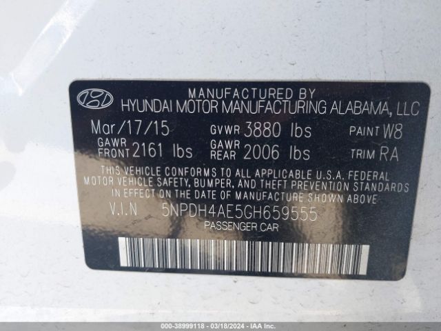 Photo 8 VIN: 5NPDH4AE5GH659555 - HYUNDAI ELANTRA 