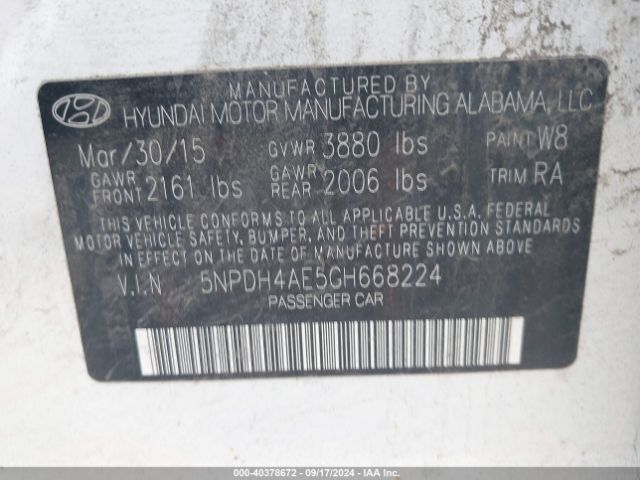 Photo 8 VIN: 5NPDH4AE5GH668224 - HYUNDAI ELANTRA 