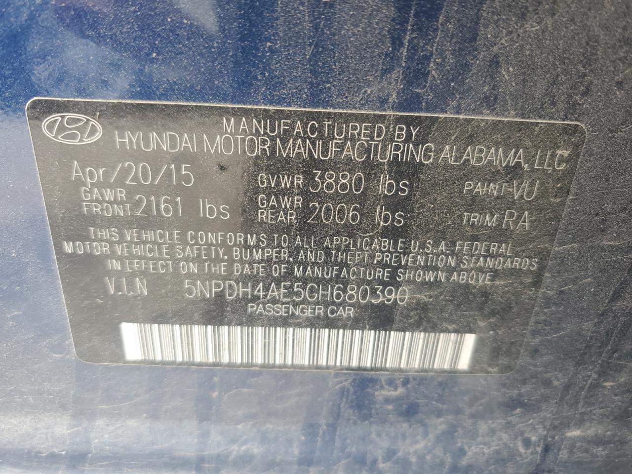 Photo 11 VIN: 5NPDH4AE5GH680390 - HYUNDAI ELANTRA 