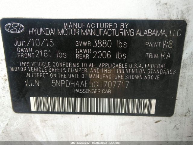 Photo 8 VIN: 5NPDH4AE5GH707717 - HYUNDAI ELANTRA 