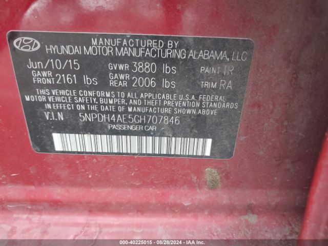 Photo 8 VIN: 5NPDH4AE5GH707846 - HYUNDAI ELANTRA 