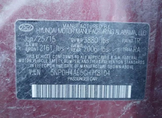 Photo 8 VIN: 5NPDH4AE5GH718104 - HYUNDAI ELANTRA 