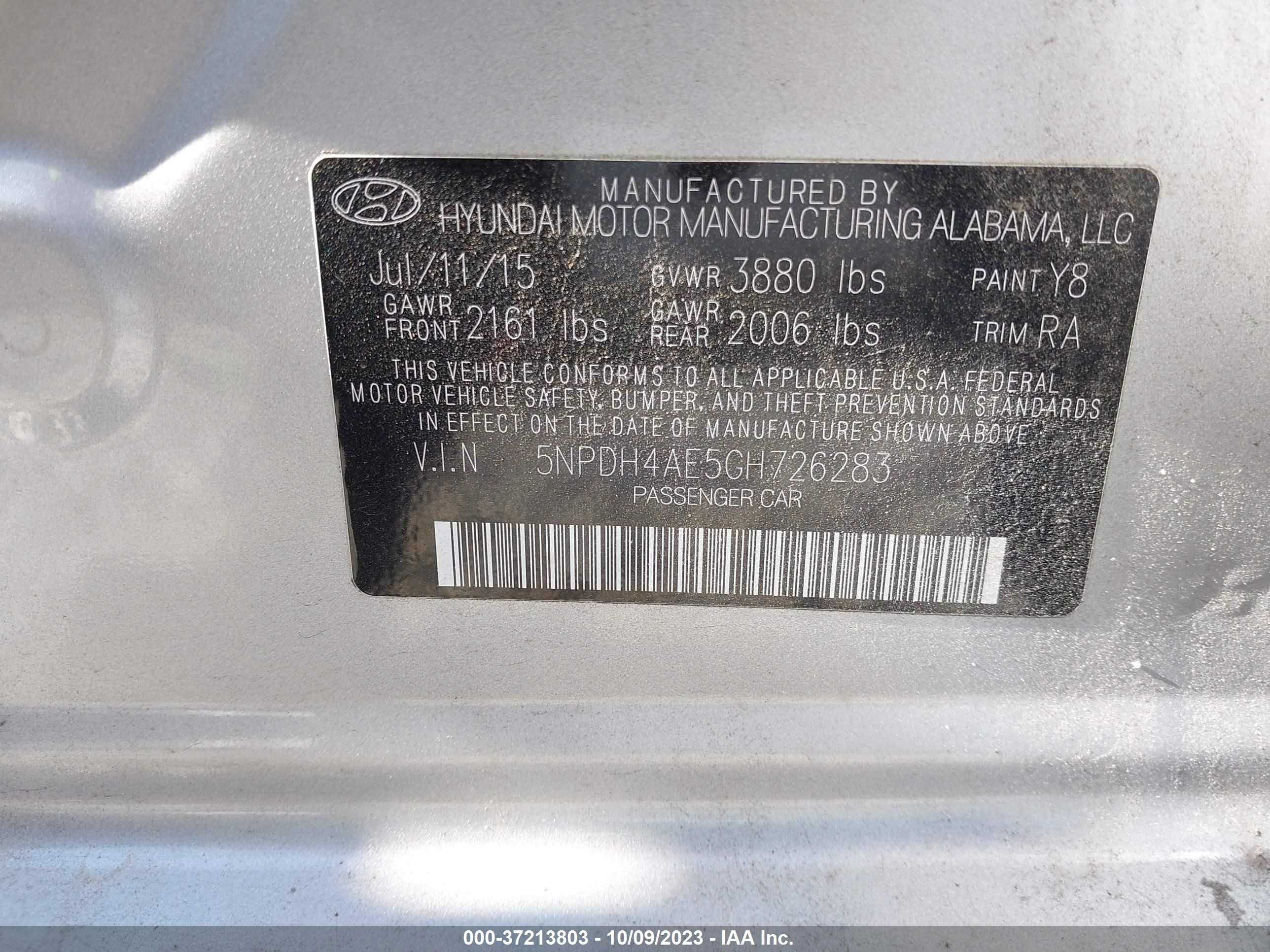 Photo 8 VIN: 5NPDH4AE5GH726283 - HYUNDAI ELANTRA 