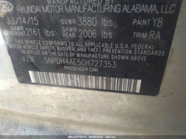 Photo 8 VIN: 5NPDH4AE5GH727353 - HYUNDAI ELANTRA 