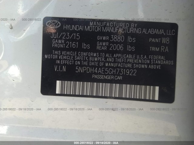 Photo 8 VIN: 5NPDH4AE5GH731922 - HYUNDAI ELANTRA 