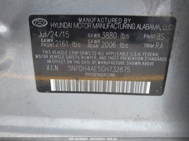 Photo 8 VIN: 5NPDH4AE5GH732875 - HYUNDAI ELANTRA 