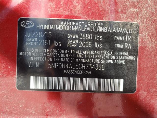 Photo 9 VIN: 5NPDH4AE5GH734366 - HYUNDAI ELANTRA SE 