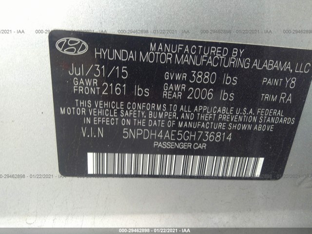 Photo 8 VIN: 5NPDH4AE5GH736814 - HYUNDAI ELANTRA 