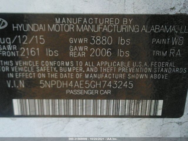 Photo 8 VIN: 5NPDH4AE5GH743245 - HYUNDAI ELANTRA 