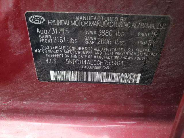 Photo 9 VIN: 5NPDH4AE5GH753404 - HYUNDAI ELANTRA SE 