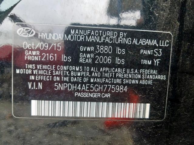 Photo 9 VIN: 5NPDH4AE5GH775984 - HYUNDAI ELANTRA SE 