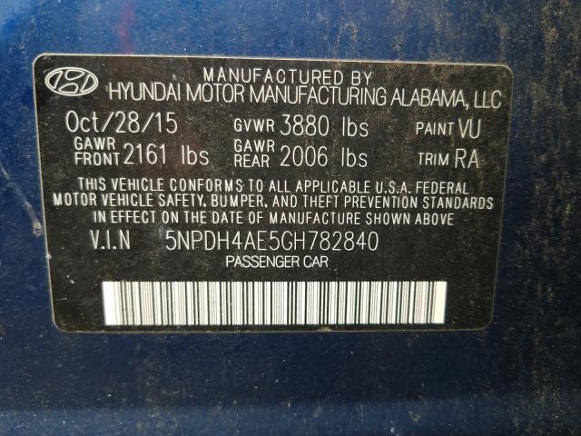 Photo 9 VIN: 5NPDH4AE5GH782840 - HYUNDAI ELANTRA SE 