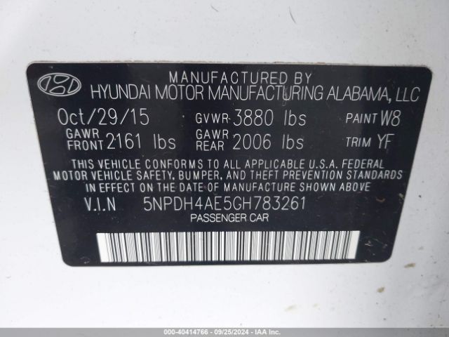 Photo 8 VIN: 5NPDH4AE5GH783261 - HYUNDAI ELANTRA 