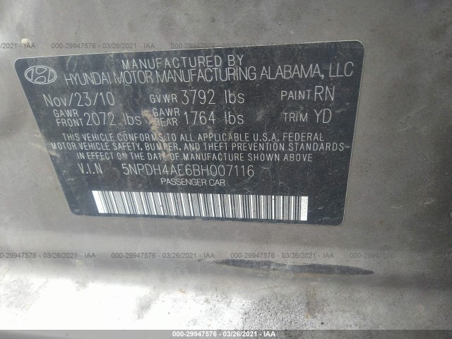 Photo 8 VIN: 5NPDH4AE6BH007116 - HYUNDAI ELANTRA 