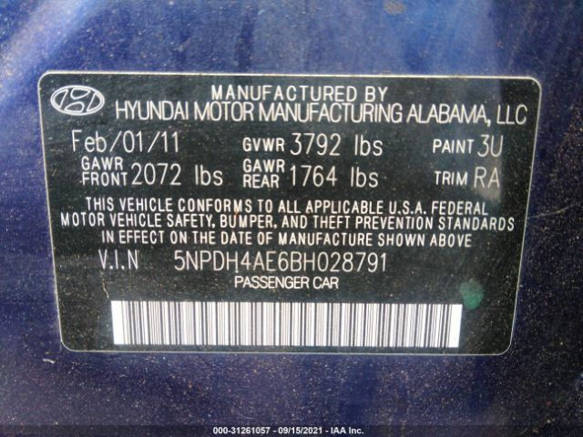 Photo 8 VIN: 5NPDH4AE6BH028791 - HYUNDAI ELANTRA 