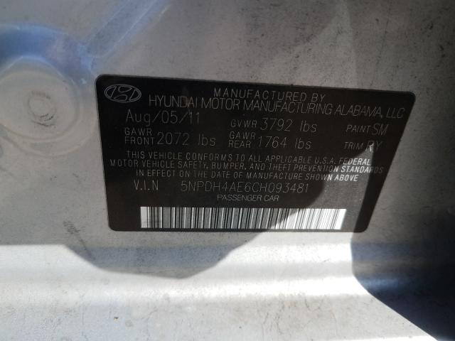 Photo 9 VIN: 5NPDH4AE6CH093481 - HYUNDAI ELANTRA GL 