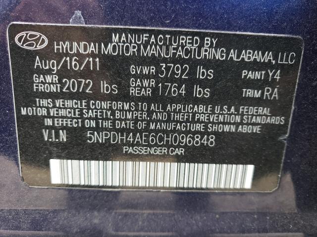 Photo 9 VIN: 5NPDH4AE6CH096848 - HYUNDAI ELANTRA GL 