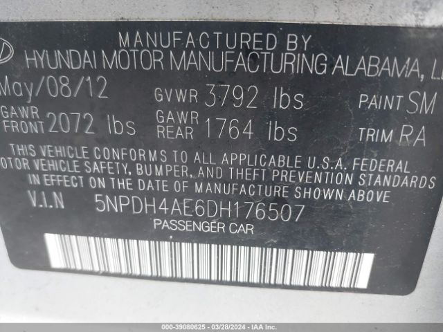 Photo 8 VIN: 5NPDH4AE6DH176507 - HYUNDAI ELANTRA 