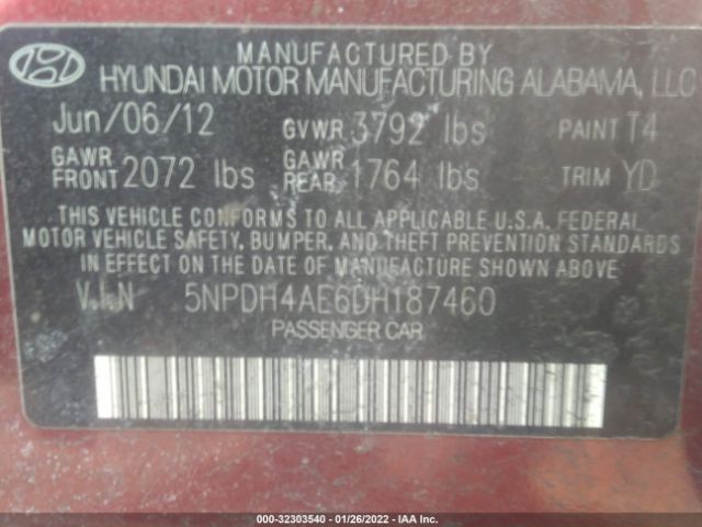 Photo 8 VIN: 5NPDH4AE6DH187460 - HYUNDAI ELANTRA 