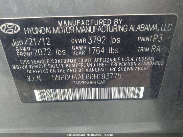 Photo 8 VIN: 5NPDH4AE6DH193775 - HYUNDAI ELANTRA 