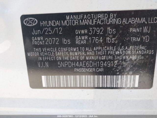 Photo 8 VIN: 5NPDH4AE6DH194912 - HYUNDAI ELANTRA 