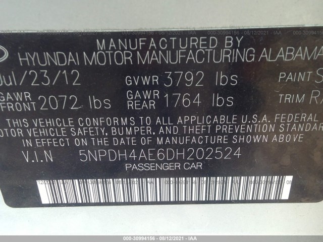 Photo 8 VIN: 5NPDH4AE6DH202524 - HYUNDAI ELANTRA 