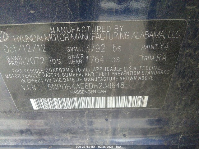 Photo 8 VIN: 5NPDH4AE6DH238648 - HYUNDAI ELANTRA 